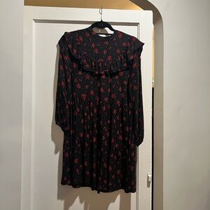 Zara Mock Neck Ruffle Collar Patterned Dress